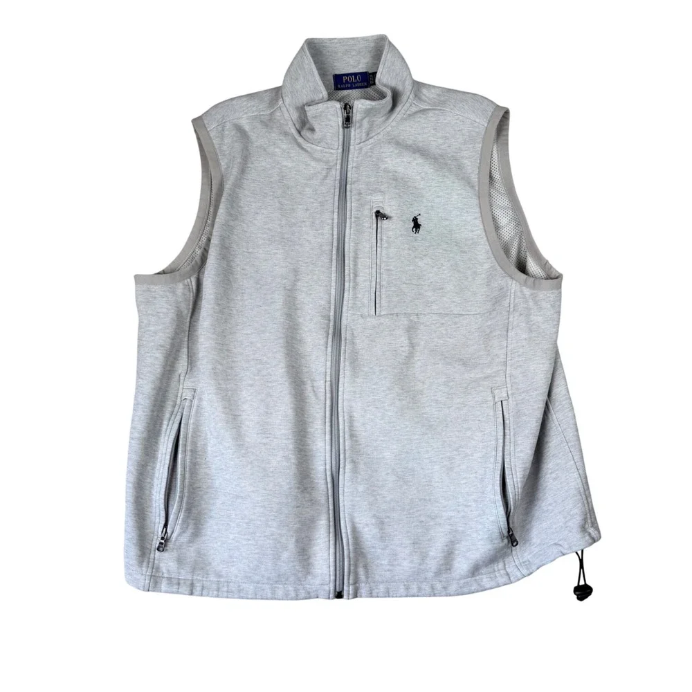 Polo Ralph Lauren Mens XL Gray Full Zip Performance Vest Mock Neck Mesh Lined